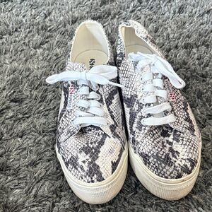 Superga Snake Print Women's Shoes - Black and White platform